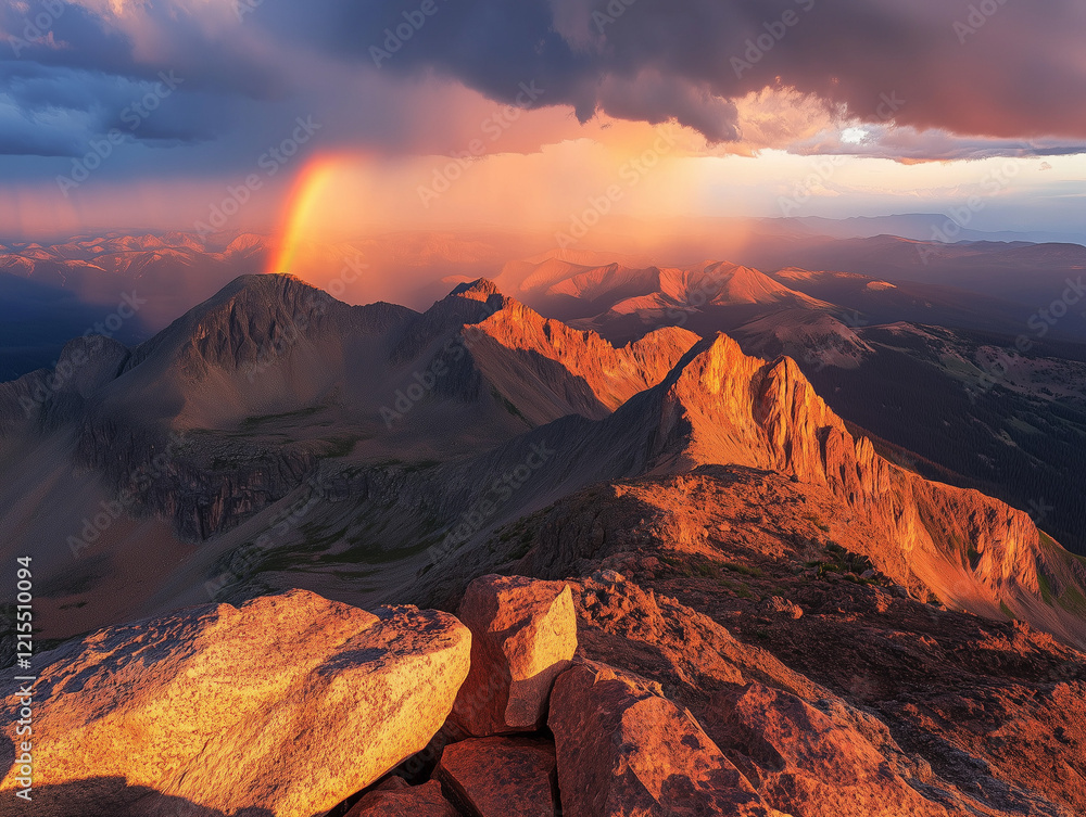 Fototapeta premium Majestic Mountain Sunset with Rainbow