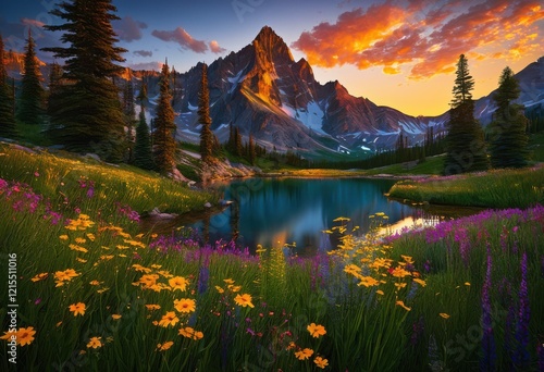 breathtaking serene nature landscapes showcasing vibrant colors rich textures picturesque scenes, scenery, mountain, forest, meadow, river, sky, cloud