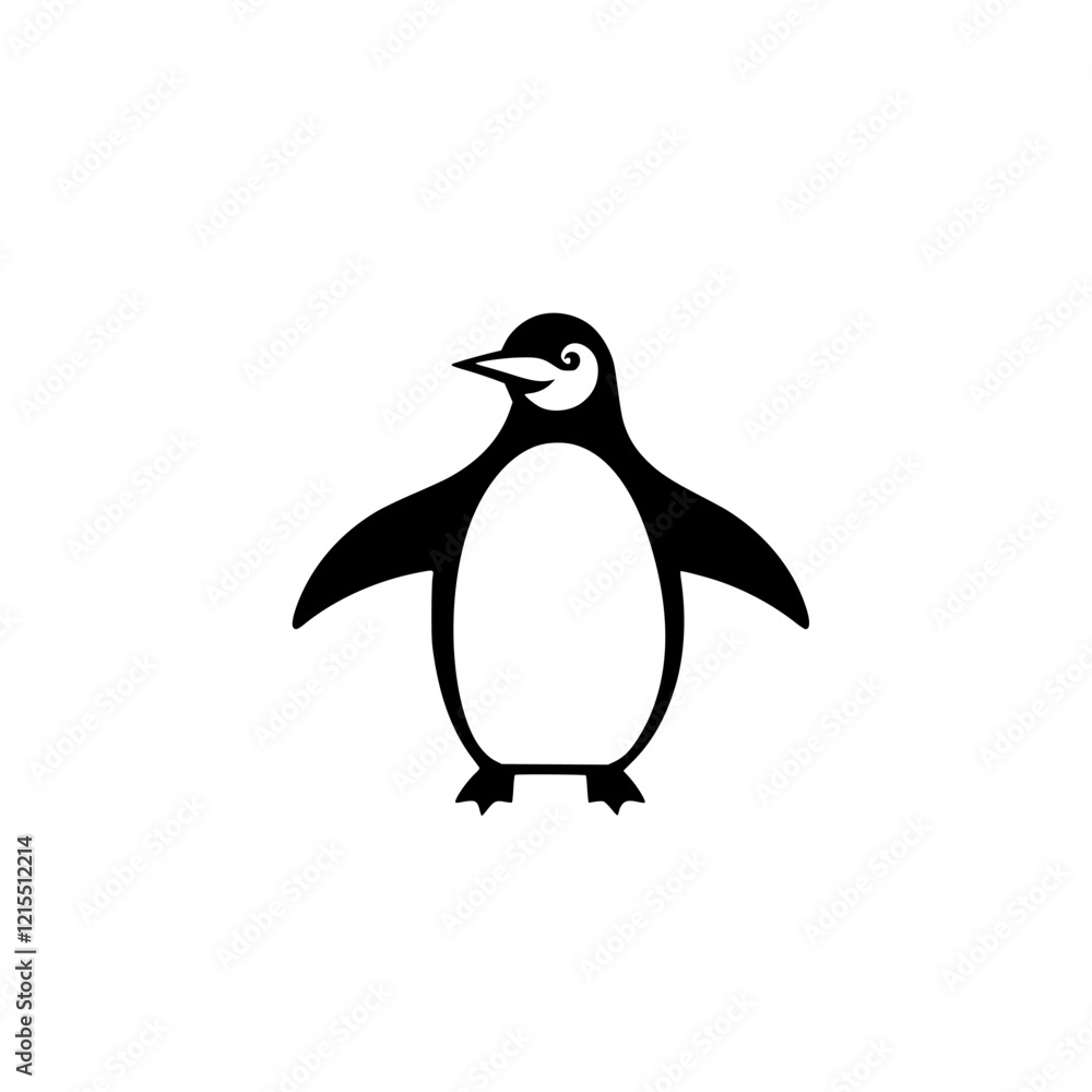 Fototapeta premium Elegant Penguin Icon: Minimalist Black and White Vector Illustration