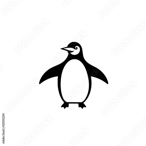 Elegant Penguin Icon: Minimalist Black and White Vector Illustration