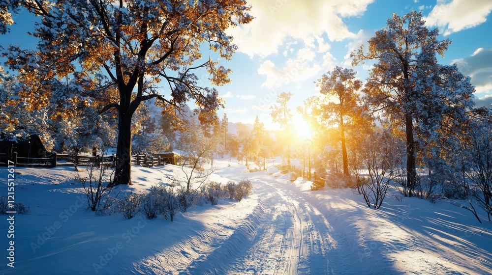 Winter wonderland local enjoying a snowy park under sunlight filtering through trees closeup perspective nature beauty Winter wonderland local enjoying a snowy park under sunlight filtering through trees closeup perspective nature beauty