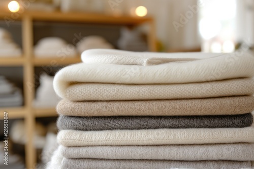 Soft, neatly stacked towels in neutral tones create calming, coz