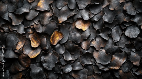 Dark, gold textured flakes background, abstract design