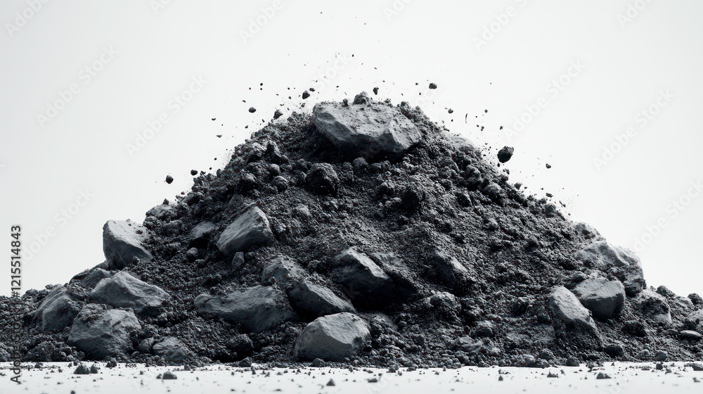 Fototapeta premium Dark rocks falling, studio pile, debris, isolated, industrial
