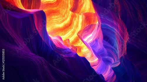 Surreal neon drenched cliffs and canyons glowing with vibrant electric hues dreamlike and ethereal landscape. Electric Canyon. Illustration photo