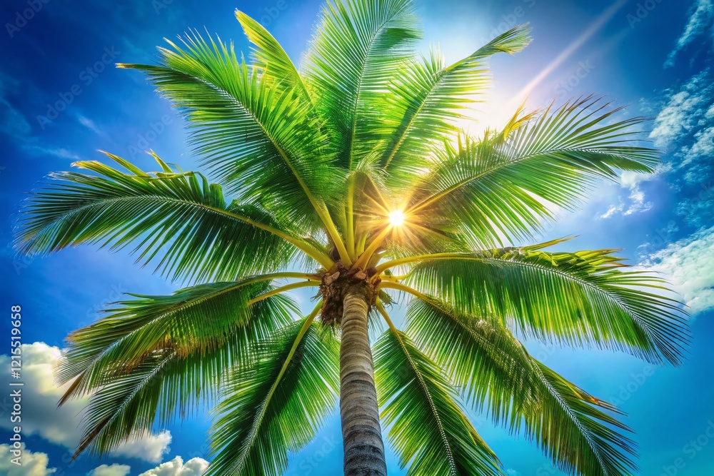 Fototapeta premium Serene Palm Tree Portrait: Tropical Vacation Photography
