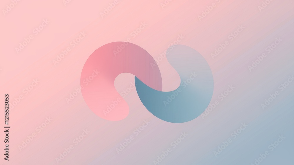 A soft, abstract design featuring intertwining shapes in pastel pink and blue, symbolizing harmony and connection.