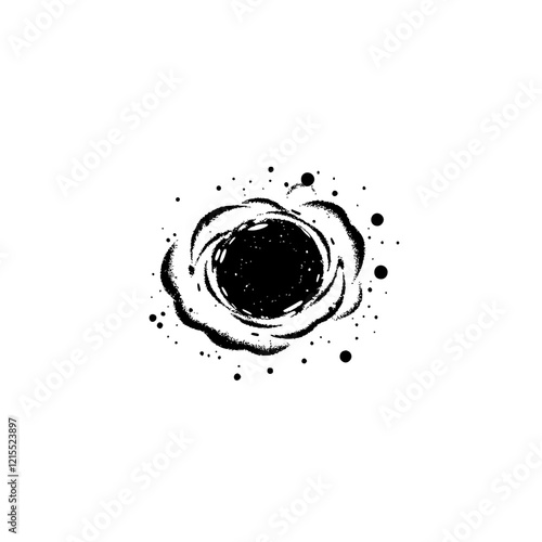 Abstract Black Hole: A mesmerizing cosmic vortex, swirling singularity of space, stars, and galaxies.  A cosmic dance of gravity and energy, captured in an elegant monochrome graphic design.