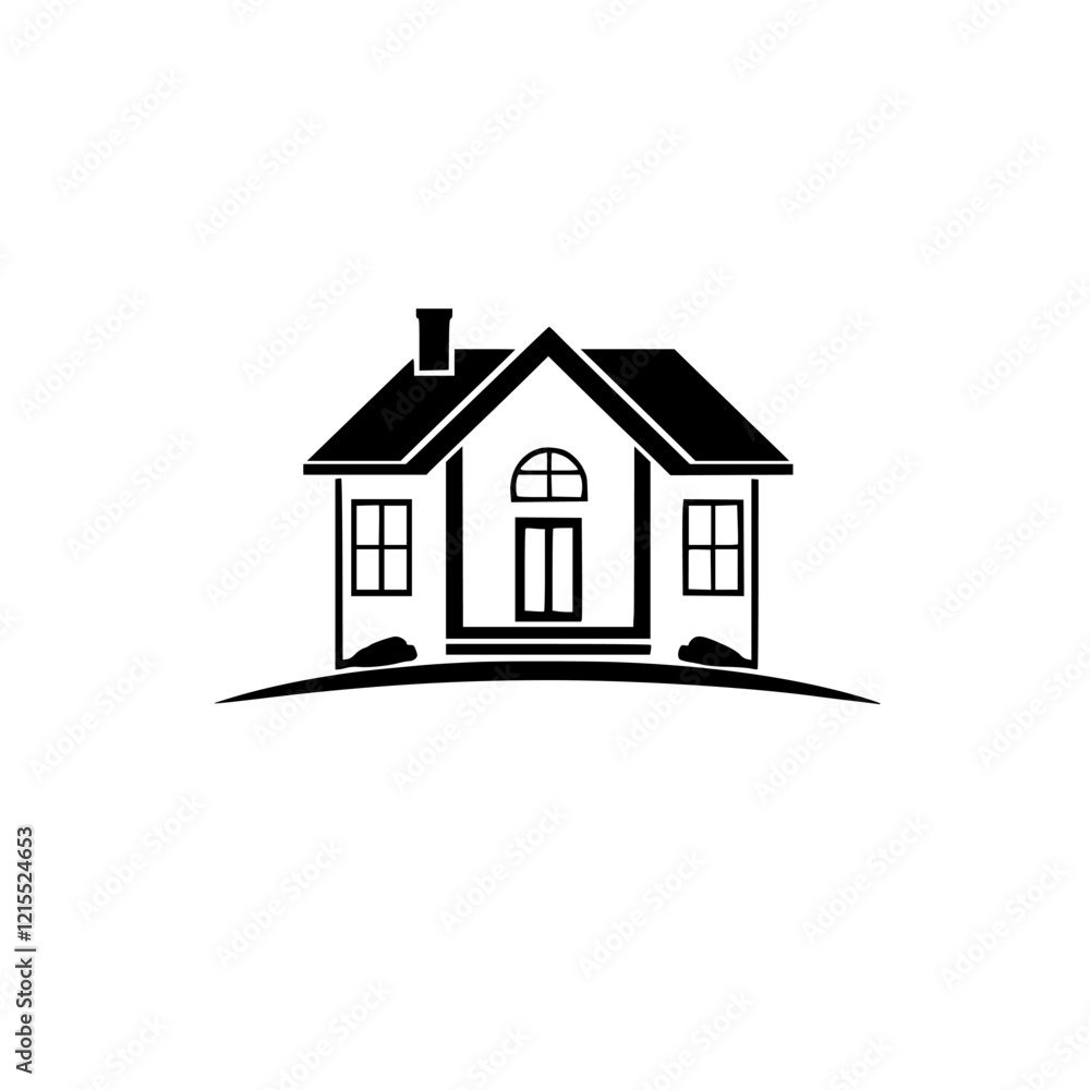 Modern House Icon: Simple Black and White House Design Illustration. Ideal for real estate, architecture, and home design projects. Modern House Icon: Simple Black and White House Design Illustration. Ideal for real estate, architecture, and home design projects.