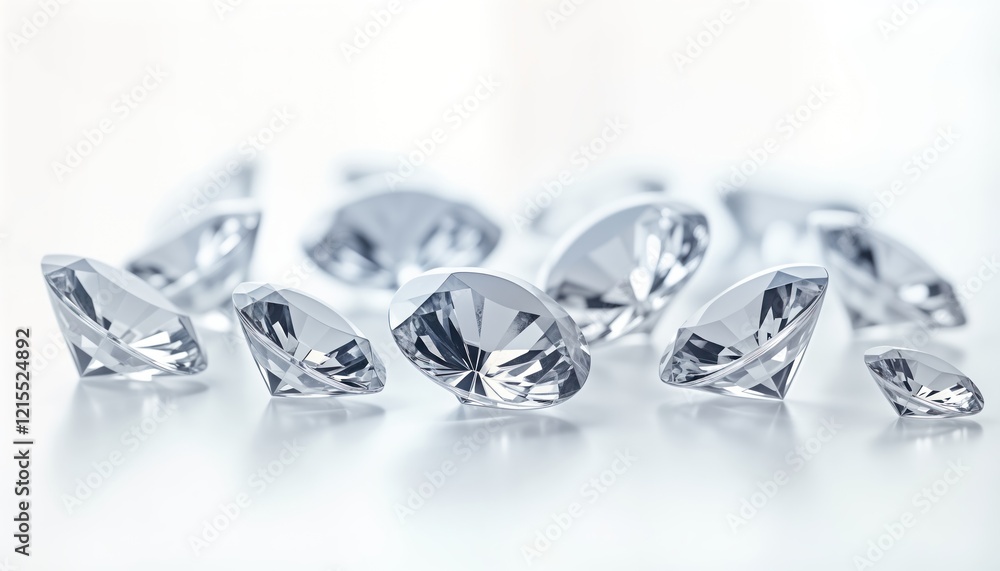 Close-up view of several brilliant cut diamonds on transparent background. Diamonds sparkle, reflect light. Luxury, precious gems. High quality illustration. Shiny, precious gems for jewelry or gifts. Close-up view of several brilliant cut diamonds on transparent background. Diamonds sparkle, reflect light. Luxury, precious gems. High quality illustration. Shiny, precious gems for jewelry or gifts.