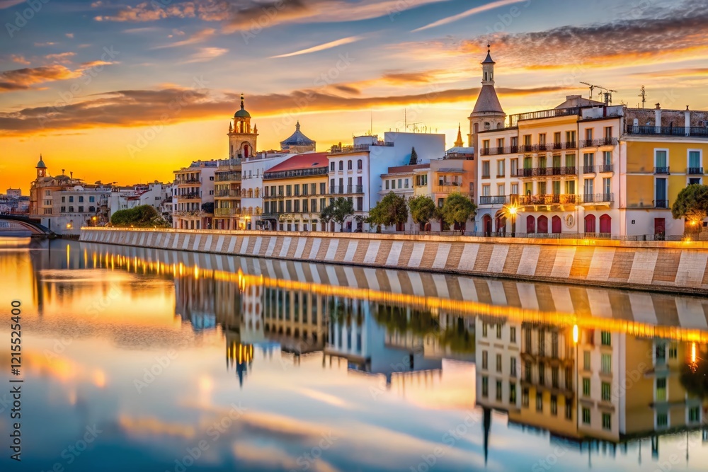 Naklejka premium Seville's Triana: Guadalquivir River & Historic Architecture, Spain