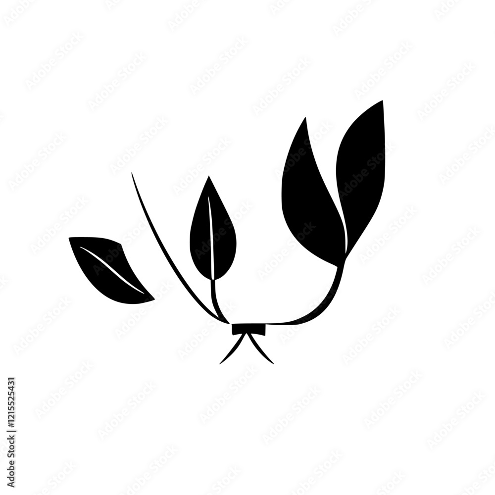 Elegant Black and White Botanical Illustration: Minimalist Plant Design with Simple Leaves and Stem Elegant Black and White Botanical Illustration: Minimalist Plant Design with Simple Leaves and Stem