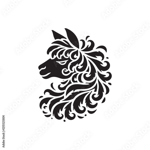 Black Color Alpaca silhouette design Vector Illustration, Solid White Background (11).eps
