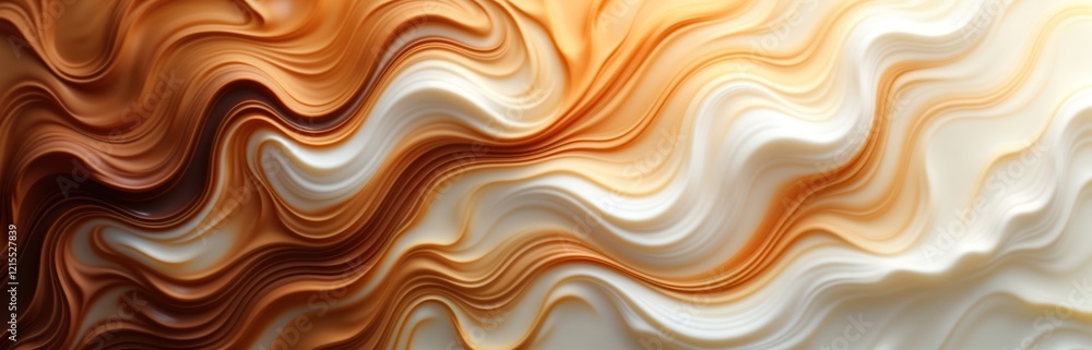 Abstract art photo shows swirling coffee, milk. Fluid motion creates mesmerizing colors, textures. Rich shades of brown, white blend beautifully. Close-up view of latte cappuccino-like mixture. Abstract art photo shows swirling coffee, milk. Fluid motion creates mesmerizing colors, textures. Rich shades of brown, white blend beautifully. Close-up view of latte cappuccino-like mixture.