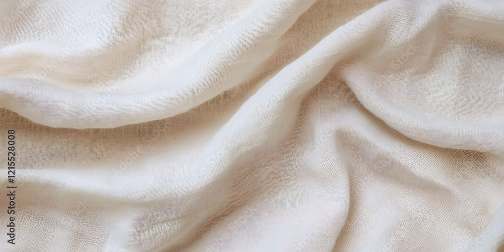 Light beige linen fabric gently flowing and creating elegant folds, perfect for backgrounds and design projects Light beige linen fabric gently flowing and creating elegant folds, perfect for backgrounds and design projects