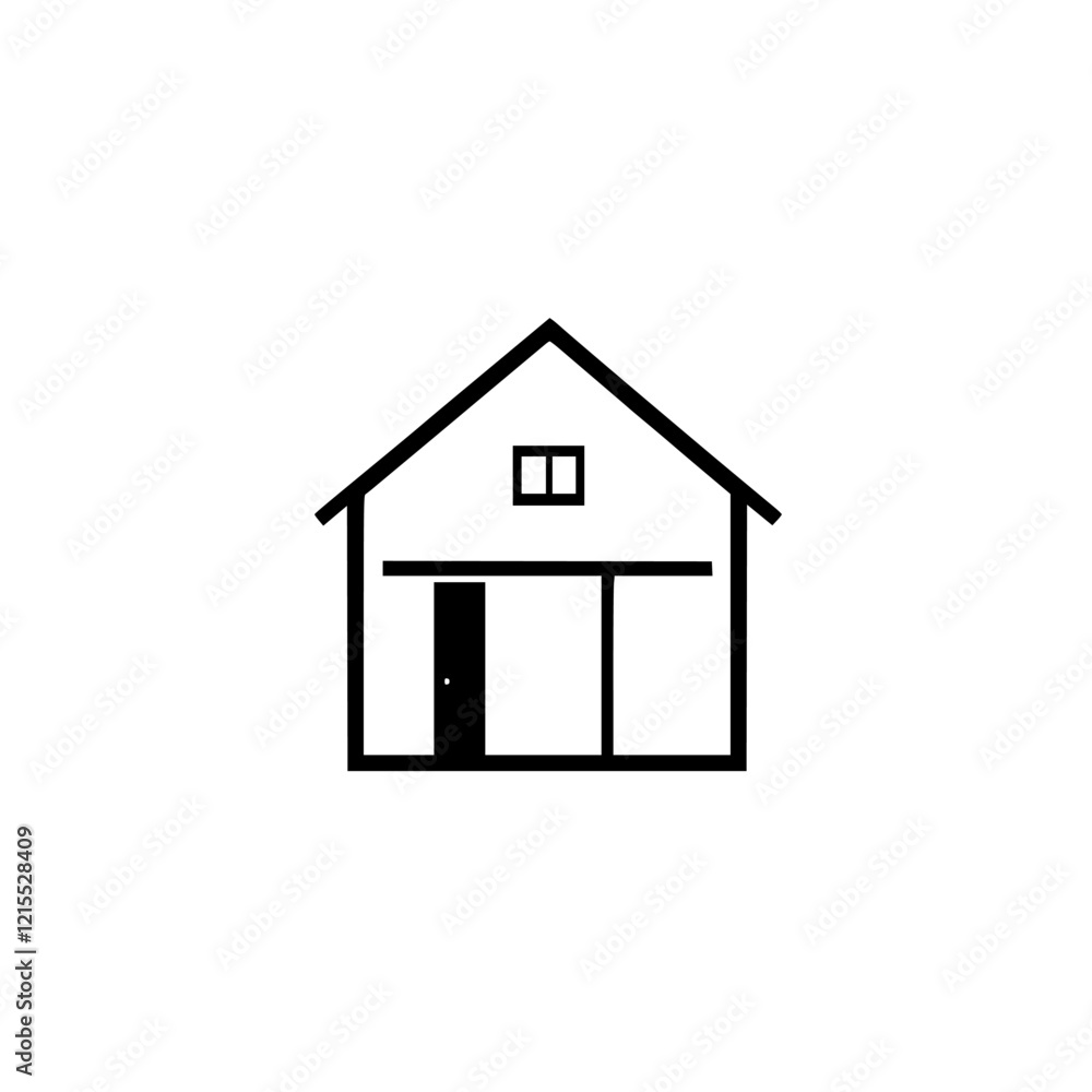 Simple House Illustration: Minimalist Line Art Design of a Residential Building Simple House Illustration: Minimalist Line Art Design of a Residential Building