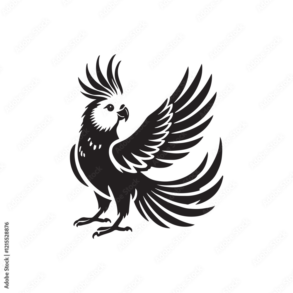 Fototapeta premium Black Color Cockatiel silhouette design Vector Illustration, Solid White Background (12).eps