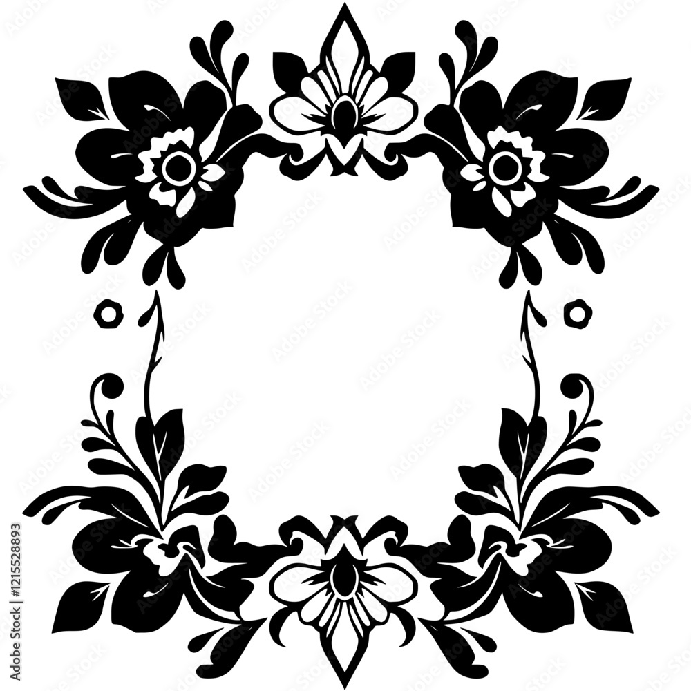 Elegant Black and White Floral Frame Design. Perfect for invitations, cards, and other projects. Vintage style, botanical illustration, monochrome pattern. Elegant Black and White Floral Frame Design. Perfect for invitations, cards, and other projects. Vintage style, botanical illustration, monochrome pattern.