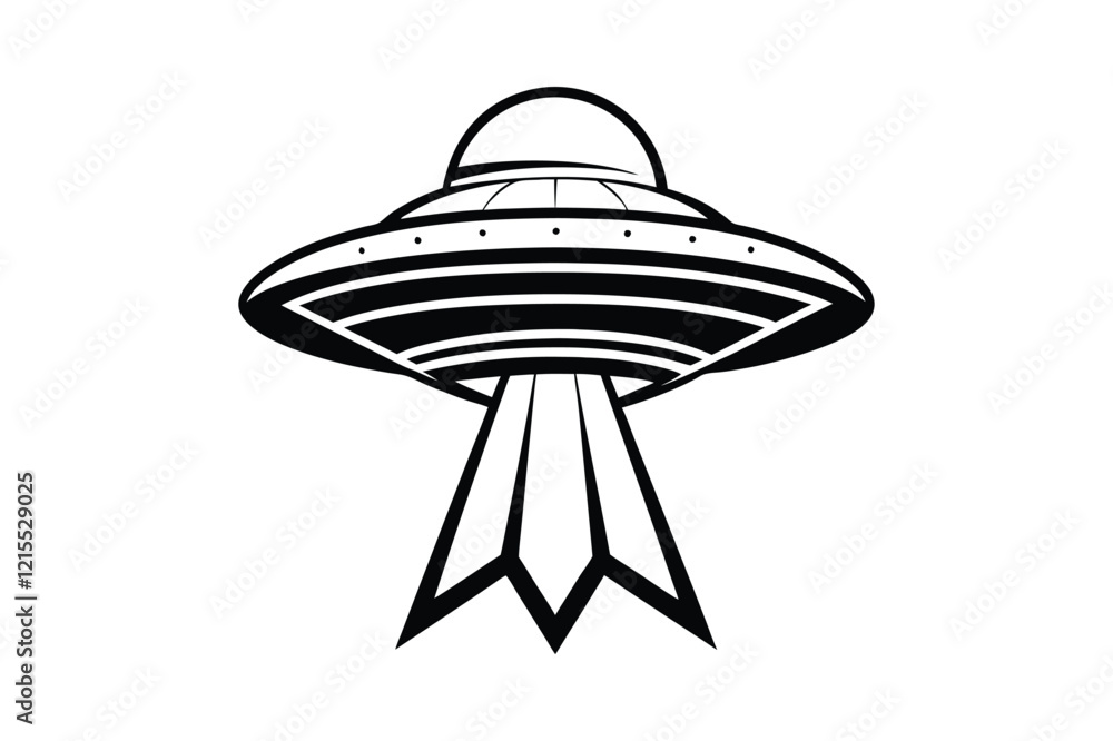UFO in Space Silhouette Illustration and Extraterrestrial UFO in Space Silhouette Illustration and Extraterrestrial