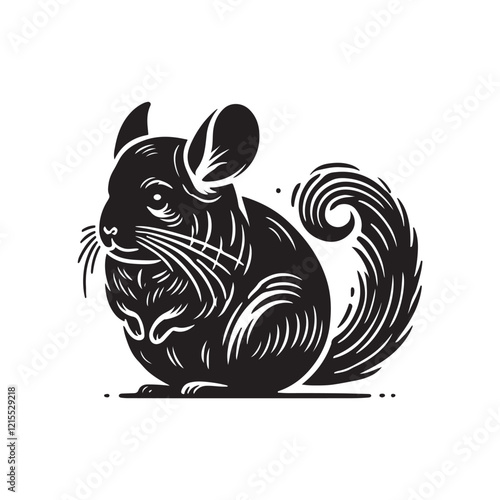 Black Color Chinchilla silhouette design Vector Illustration, Solid White Background (3).eps