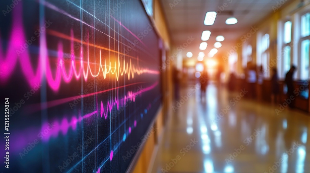 Fototapeta premium Hospital hallway, digital heartbeat display