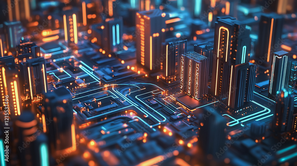 Smart digital Innovation city with connection network reciprocity over the twilight cityscape. of future smart wireless digital city and social media networking systems that connects people with city Smart digital Innovation city with connection network reciprocity over the twilight cityscape. of future smart wireless digital city and social media networking systems that connects people with city
