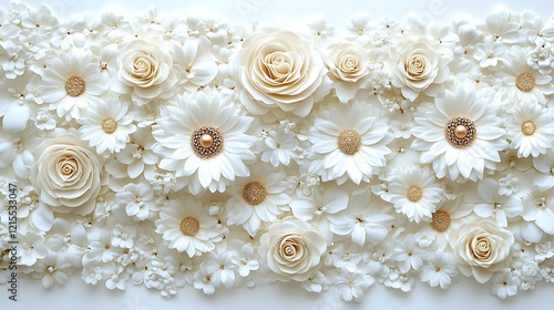 A luxurious 3D laminated wall featuring intricate floral patterns in rose gold on a cream background.