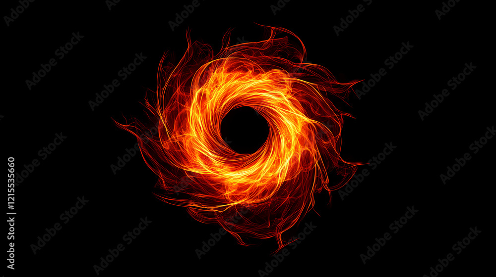 Fototapeta premium Mesmerizing flame vortex swirling tendrils of fire against pitchblack background dance of light and heat in perpetual motion. Eternal Flame. Illustration