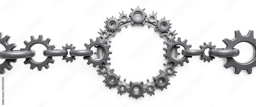 Fototapeta premium Circular gear mechanism symbolizing efficiency and sustainability in production processes with a sleek design and metallic finish