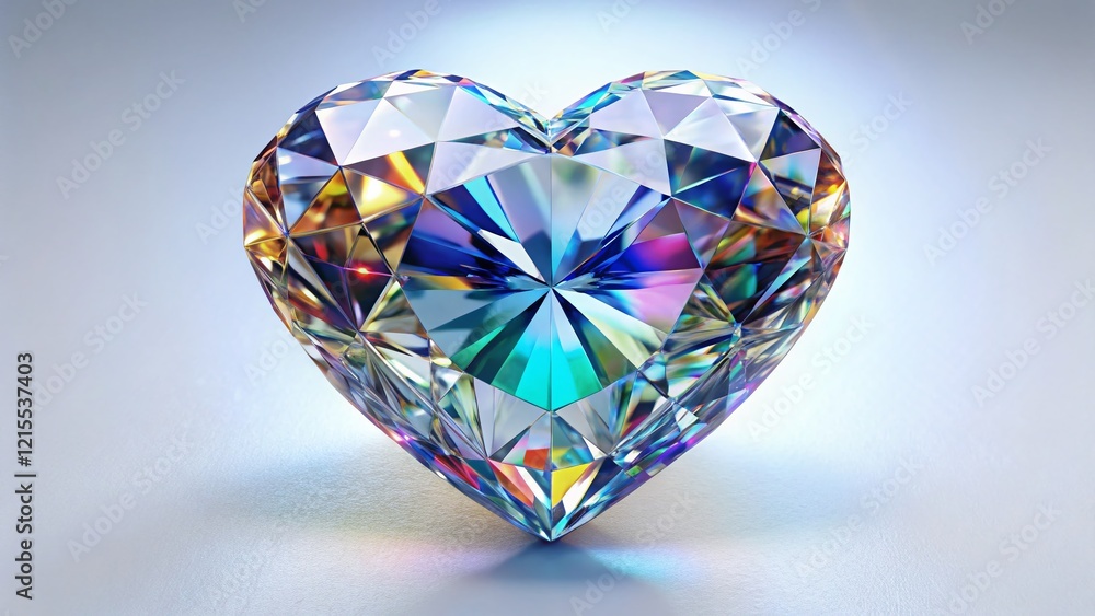 Fototapeta premium Sparkling Crystal Diamond Heart: Elegant Love Clipart with Copy Space