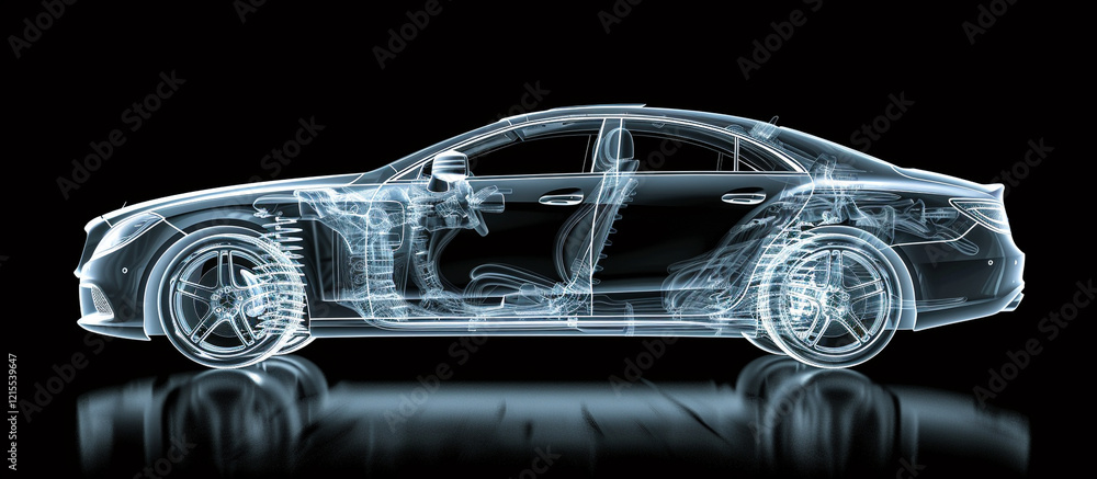 Car vehicle 3d blueprint mesh model on a black background. 3d rendered image Car vehicle 3d blueprint mesh model on a black background. 3d rendered image