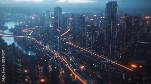 Wallpaper Mural Smart digital Innovation city with connection network reciprocity over the twilight cityscape. of future smart wireless digital city and social media networking systems that connects people with  city Torontodigital.ca