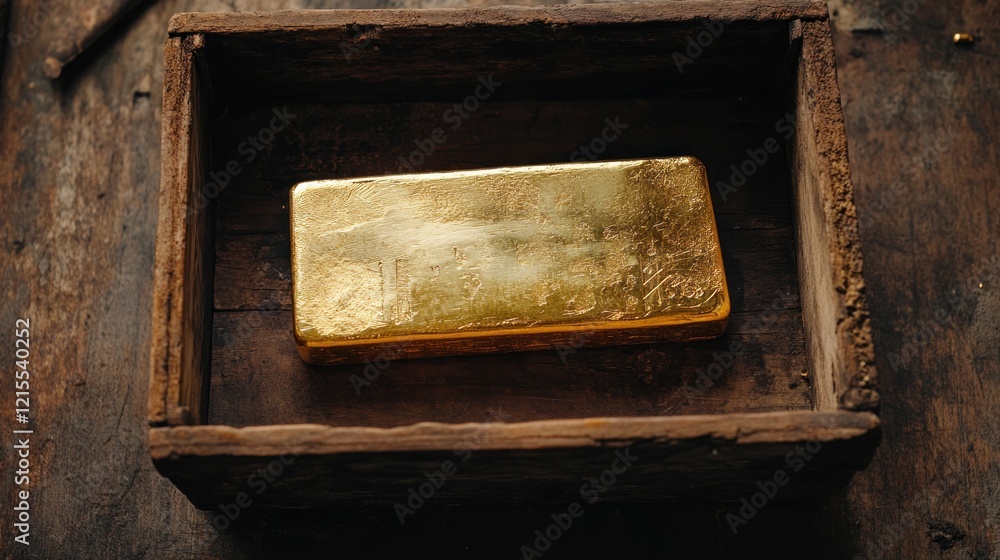 Obraz premium Discovering hidden gold bar treasure antique wooden box photography rustic setting close-up view
