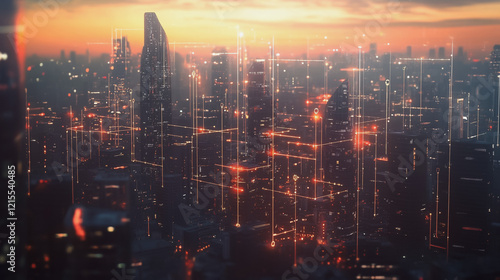 Wallpaper Mural Smart digital Innovation city with connection network reciprocity over the twilight cityscape. of future smart wireless digital city and social media networking systems that connects people with  city Torontodigital.ca