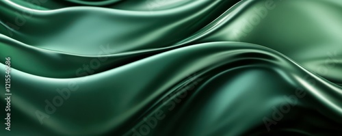 Smooth green satin fabric waves in elegant abstract pattern photo