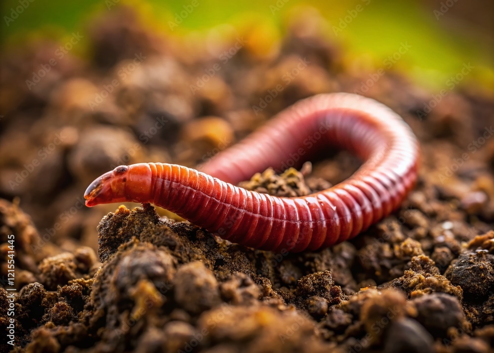 Tilt-Shift Macro Photography: Earthworm Crawling on Damp Soil Tilt-Shift Macro Photography: Earthworm Crawling on Damp Soil