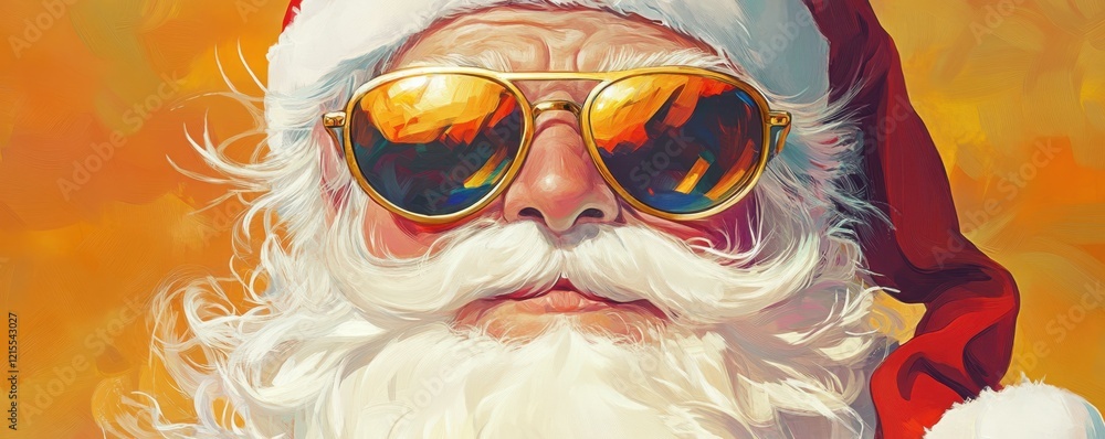 Fototapeta premium Cool santa with sunglasses: festive portrait of caucasian mature male in santa hat