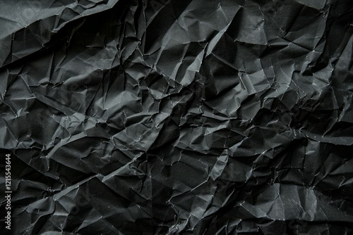 Image of Crumpled sheet of black paper. Texture for background usage photo