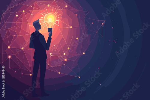 Innovative Businessman Holding Glowing Lightbulb Icon Representing Creative Ideas and Solutions