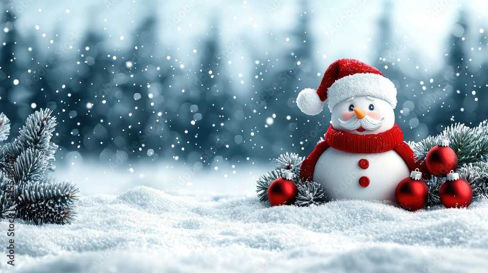Obraz premium Festive Snowman In Winter Wonderland Scene