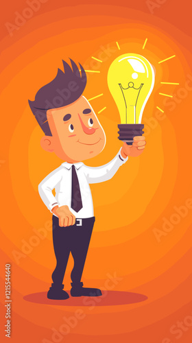 Innovative Businessman Holding Glowing Lightbulb Icon Representing Creative Ideas and Solutions