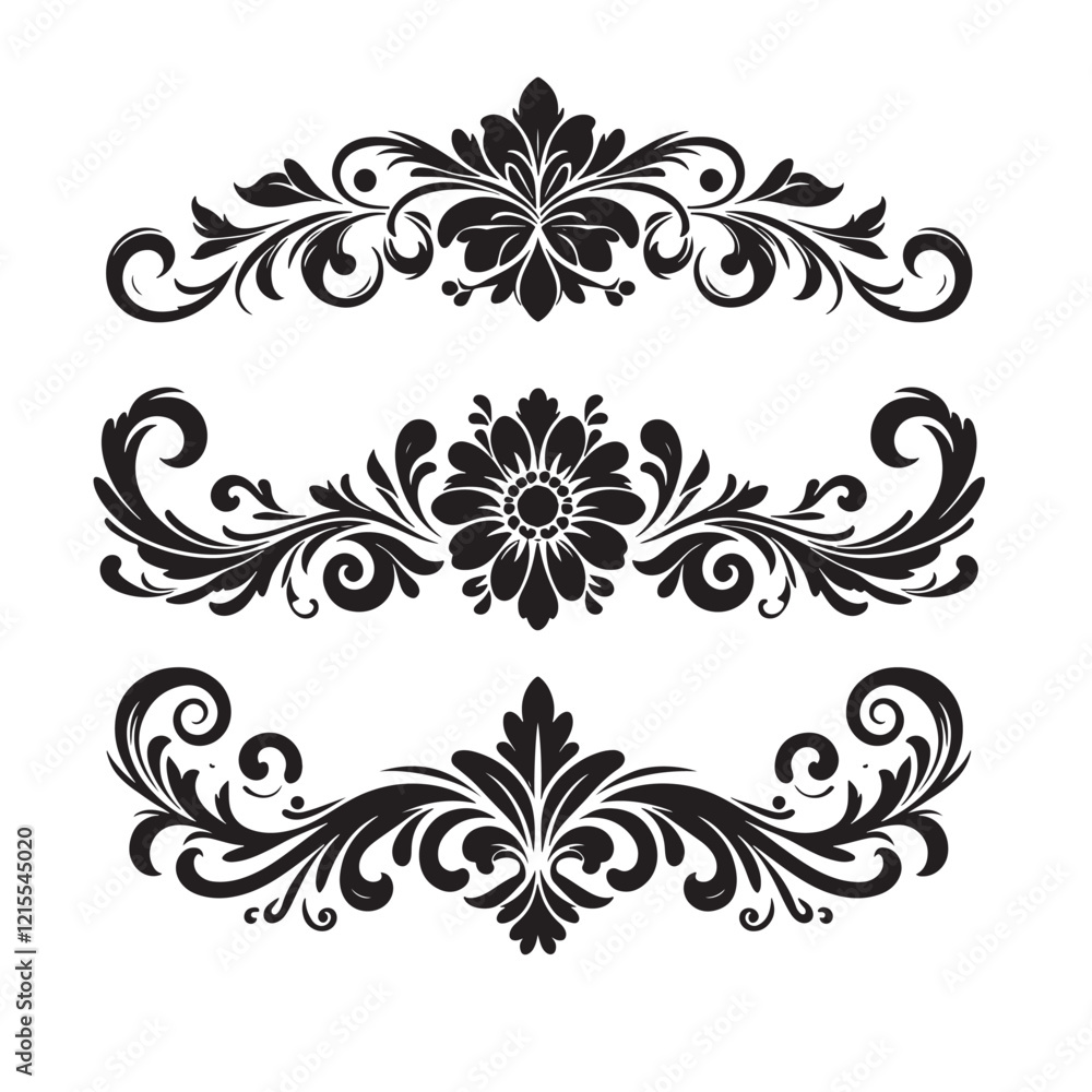 Elegant Heading Floral Design Elements Silhouette Vector on a white background Elegant Heading Floral Design Elements Silhouette Vector on a white background