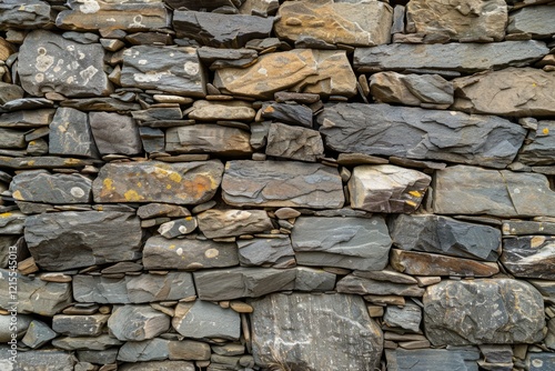 Image of Old grey and brown long stone wall. Texture for background usage