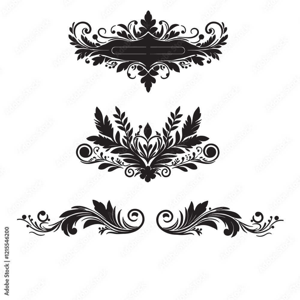 Elegant Heading Floral Design Elements Silhouette Vector on a white background Elegant Heading Floral Design Elements Silhouette Vector on a white background
