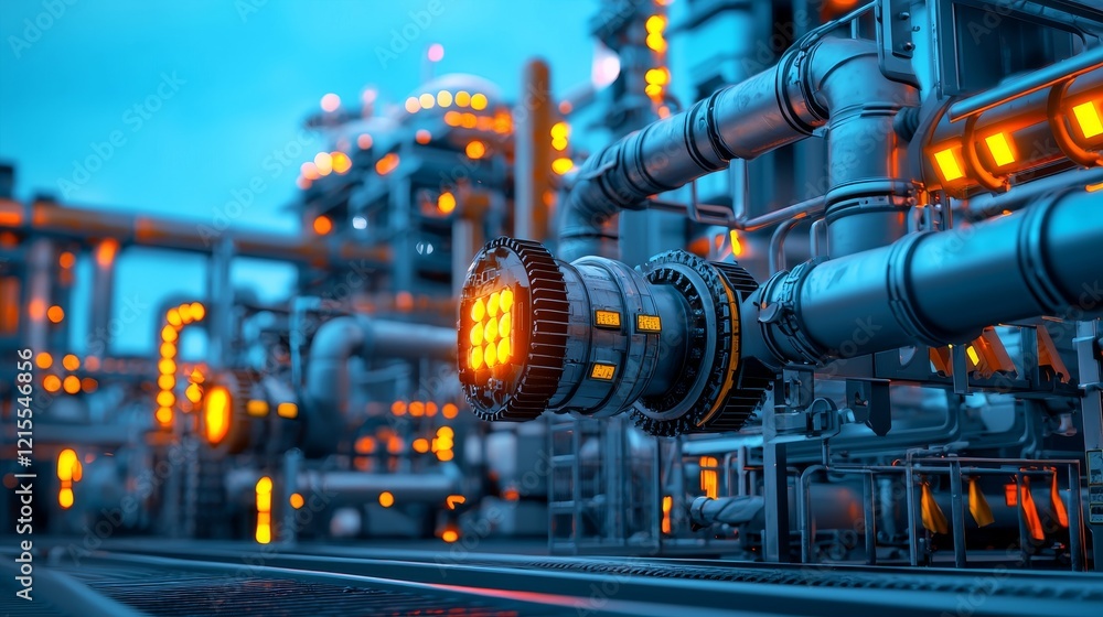 Obraz premium An Industrial Pipeline System featuring Vibrant Orange Piping situated within a Modern Factory Environment
