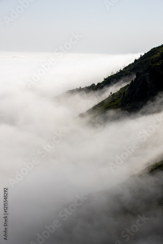 Nature landscapes formed by the sea of ​​clouds on high plateaus. Huser Plateau Rize, Turkey photo