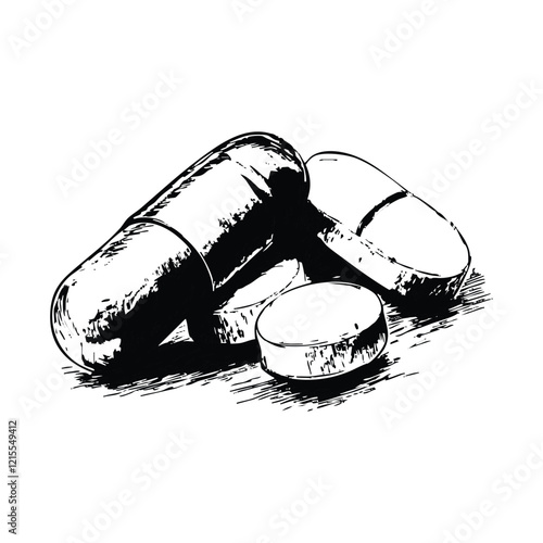 Hand-Drawn Three Pills Medication Icon - Health and Treatment Illustration