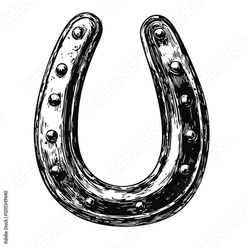 Hand-Drawn Horseshoe Icon - Rustic Good Luck Symbol Illustration