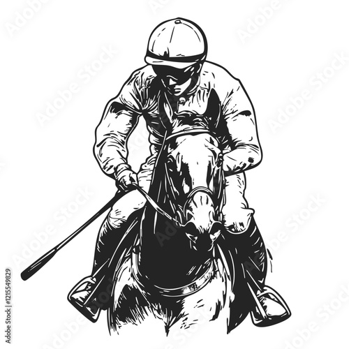 Hand-Drawn Jockey Riding Horse Icon - Kentucky Derby Sketch Illustration