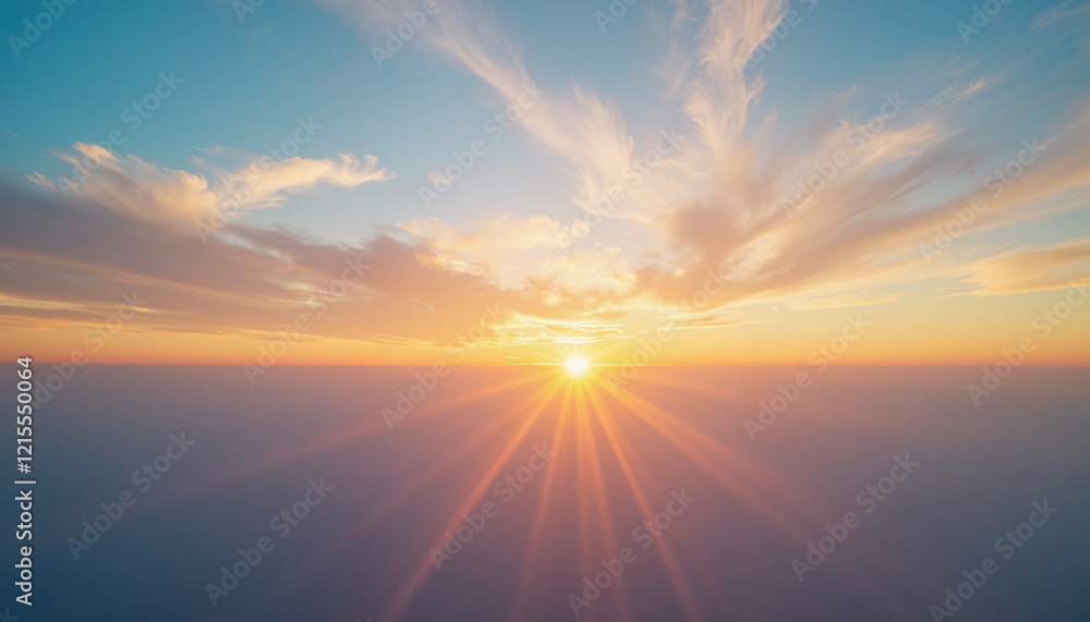 Serene sunset sky with vibrant clouds, nature's tranquility, Sunny Sky with Clouds, Mild Weather Serene sunset sky with vibrant clouds, nature's tranquility, Sunny Sky with Clouds, Mild Weather